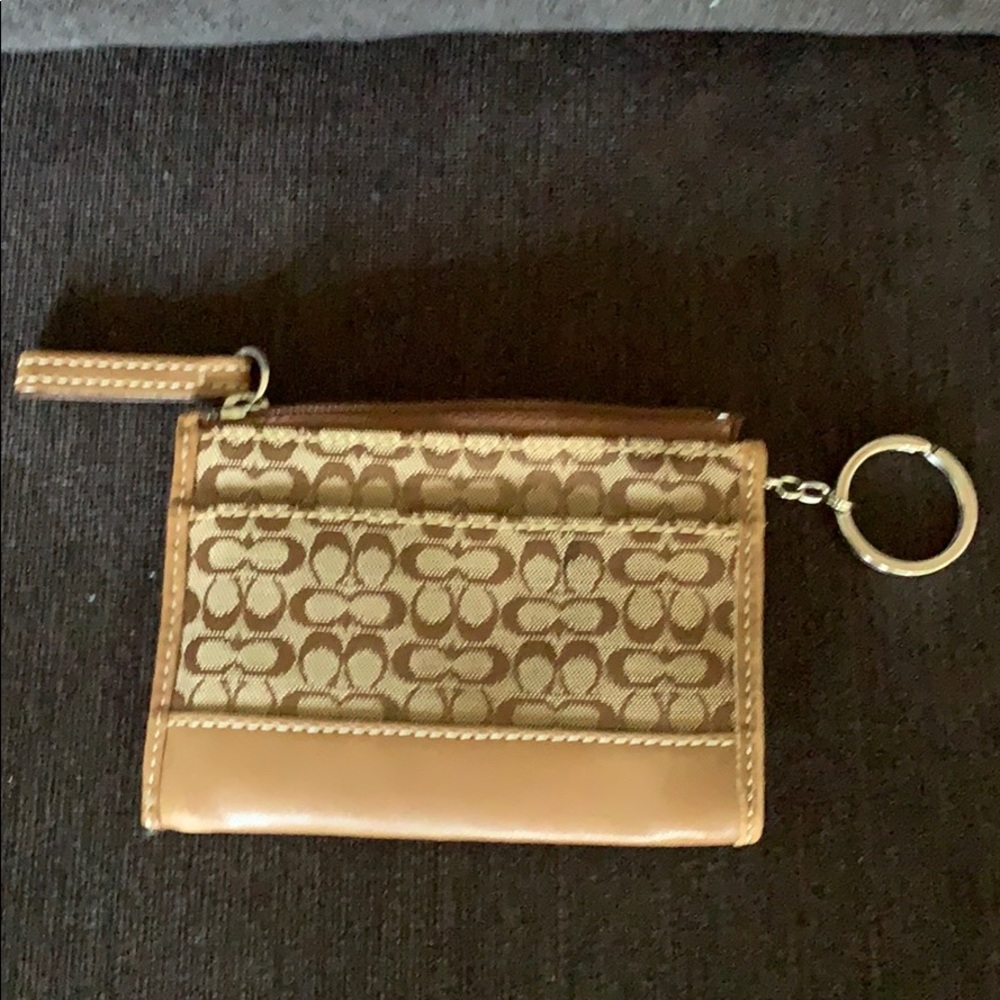 Coach Signature Tan Canvas Colorblock Card Case